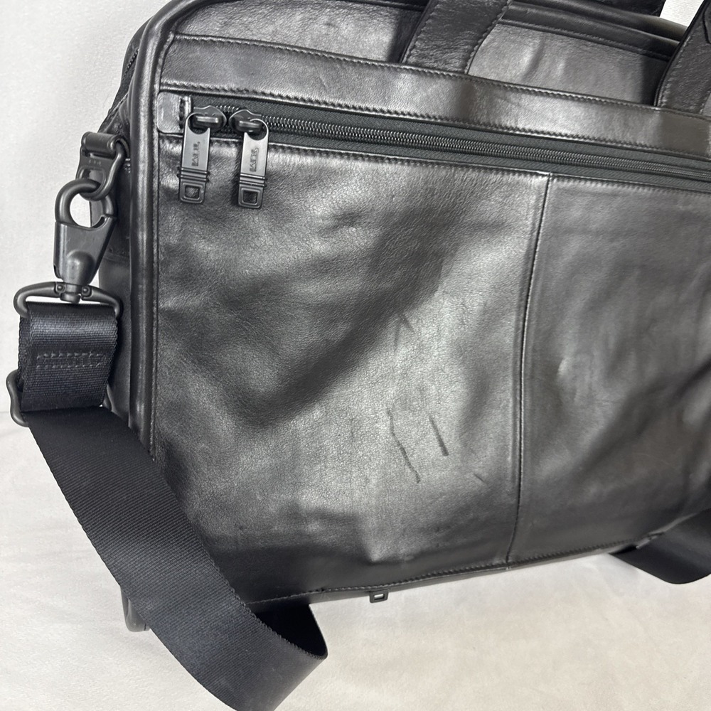 TUMI‎ Briefcase Leather Black Laptop Bag Business Travel Computer 96111DH - Picture 7 of 16